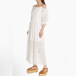 ULLA JOHNSON NARCISA DRESS Peasant Cottagecore White Eyelet Midi Farmhouse Sz 8